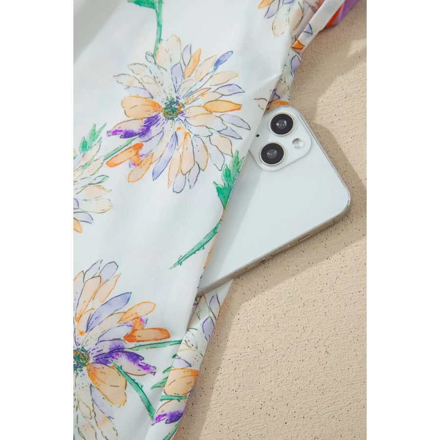 Floral Print Color Block Trim Belted Sleeveless Dress Apparel and Accessories