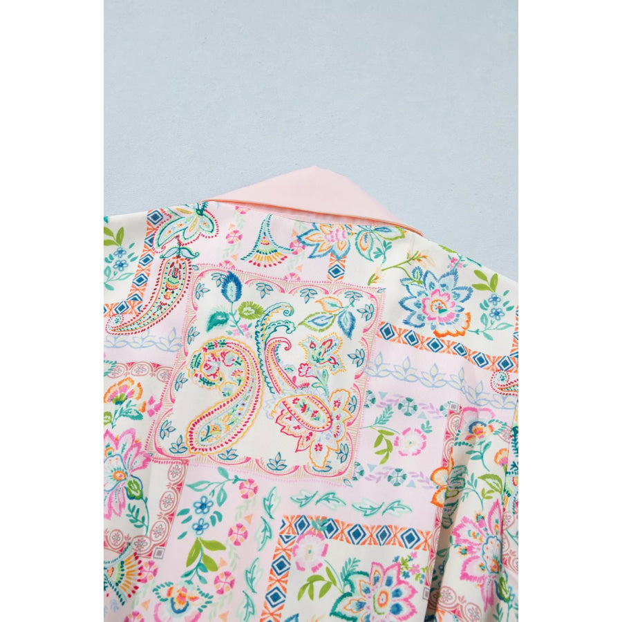 Floral Print Color Block Trim Half Button Belted Mini Dress Apparel and Accessories