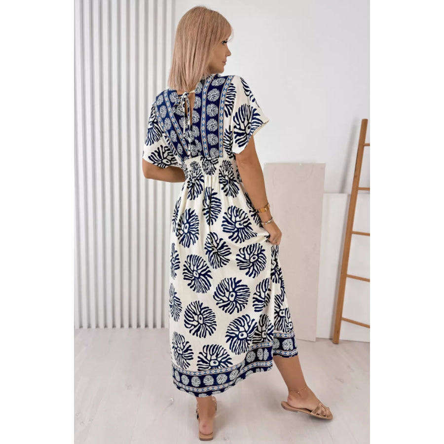 Floral Print Contrast Patchwork V Neck Dolman Dress Apparel and Accessories