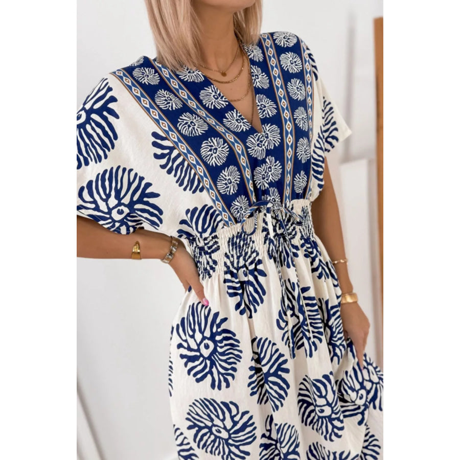 Floral Print Contrast Patchwork V Neck Dolman Dress Apparel and Accessories