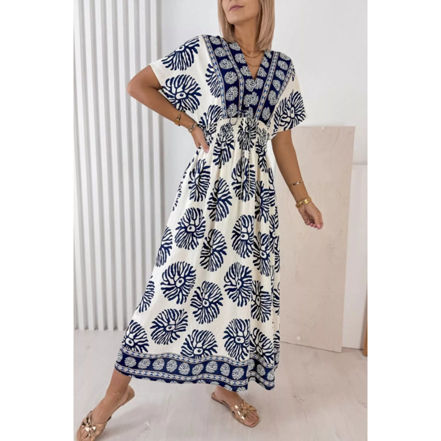 Floral Print Contrast Patchwork V Neck Dolman Dress Apparel and Accessories