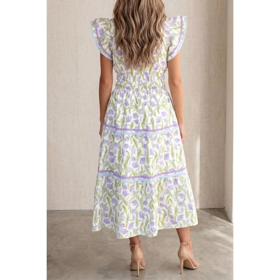 Floral Print Contrast Trim Midi Dress Apparel and Accessories