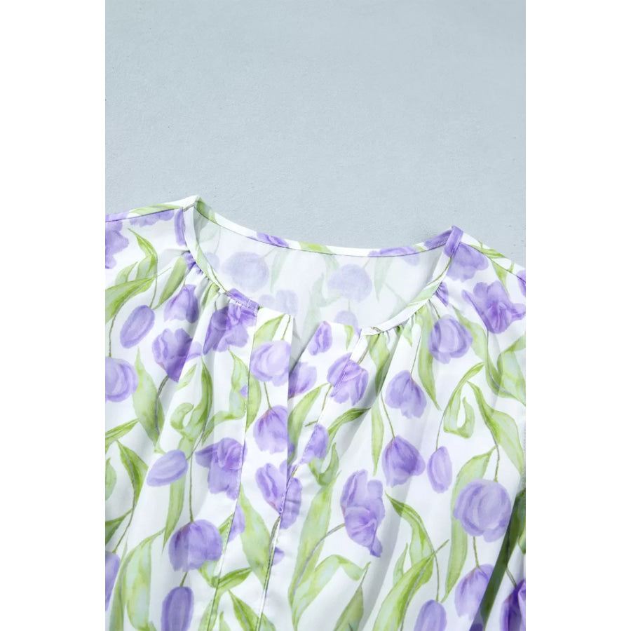 Floral Print Contrast Trim Midi Dress Apparel and Accessories