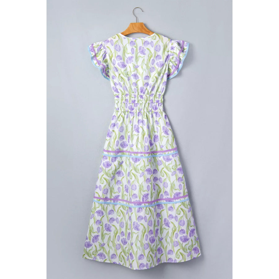 Floral Print Contrast Trim Midi Dress Apparel and Accessories