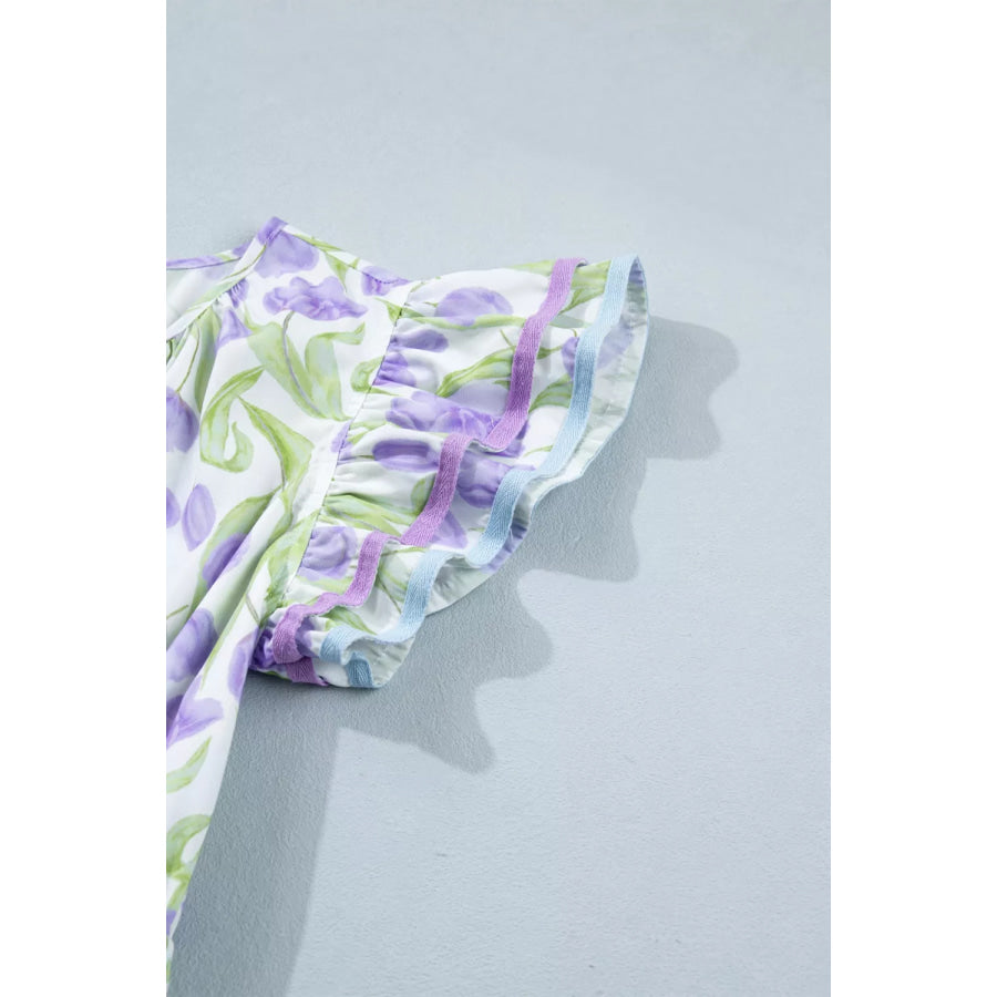 Floral Print Contrast Trim Midi Dress Apparel and Accessories