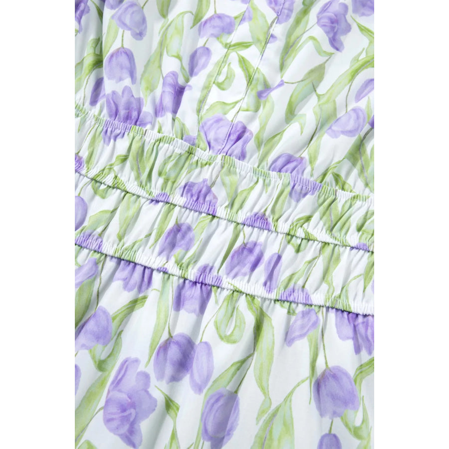 Floral Print Contrast Trim Midi Dress Apparel and Accessories