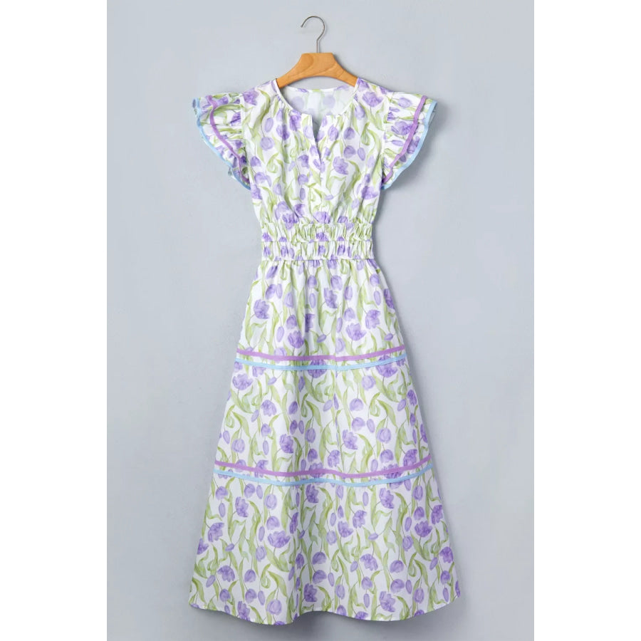 Floral Print Contrast Trim Midi Dress Apparel and Accessories