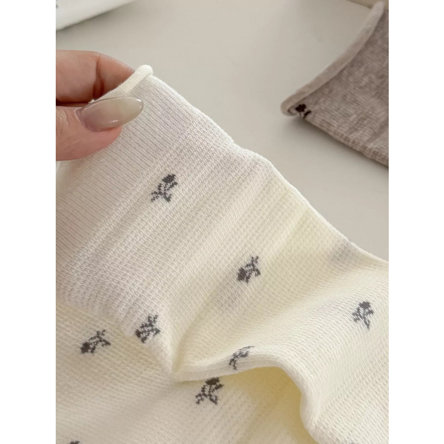 Floral Print Crew Socks White / One Size Apparel and Accessories