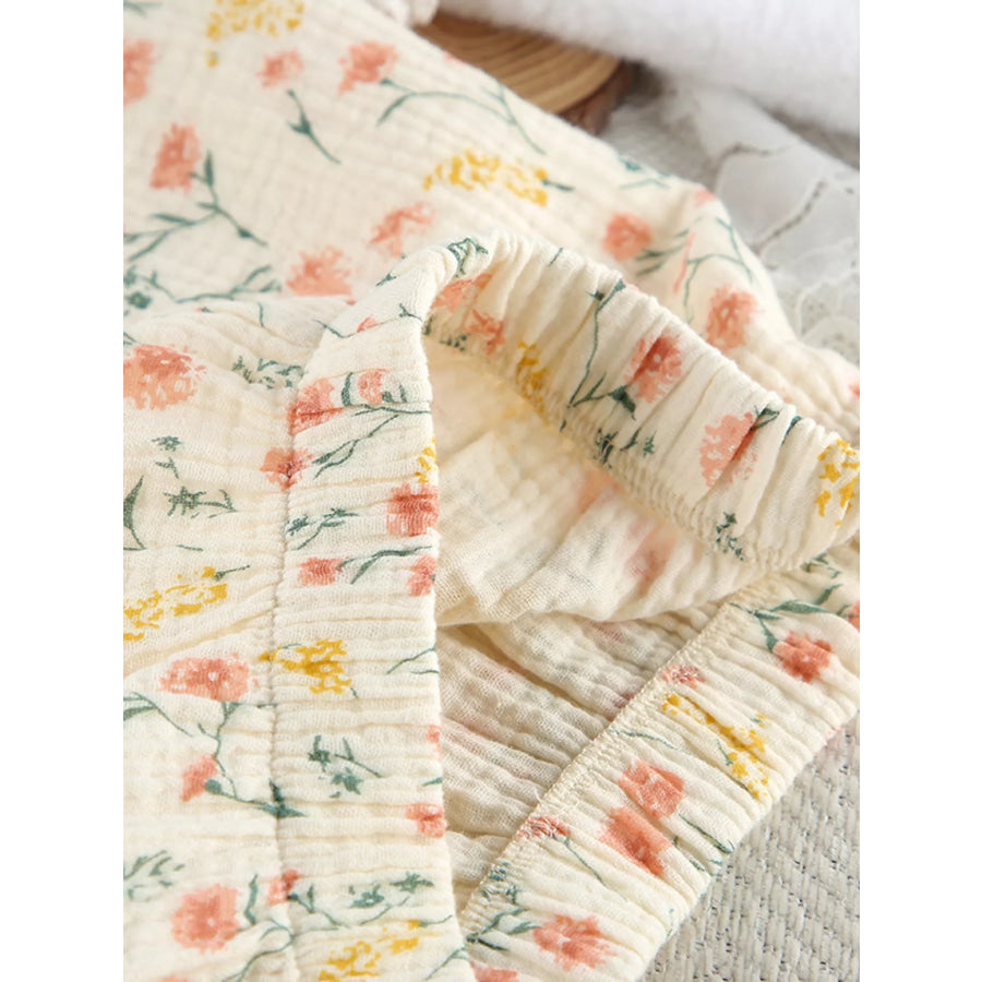 Floral Print Crinkle Texture Tie-Front Top and Shorts Set Apparel and Accessories