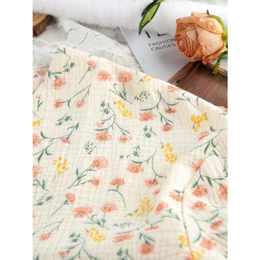Floral Print Crinkle Texture Tie-Front Top and Shorts Set Apparel and Accessories
