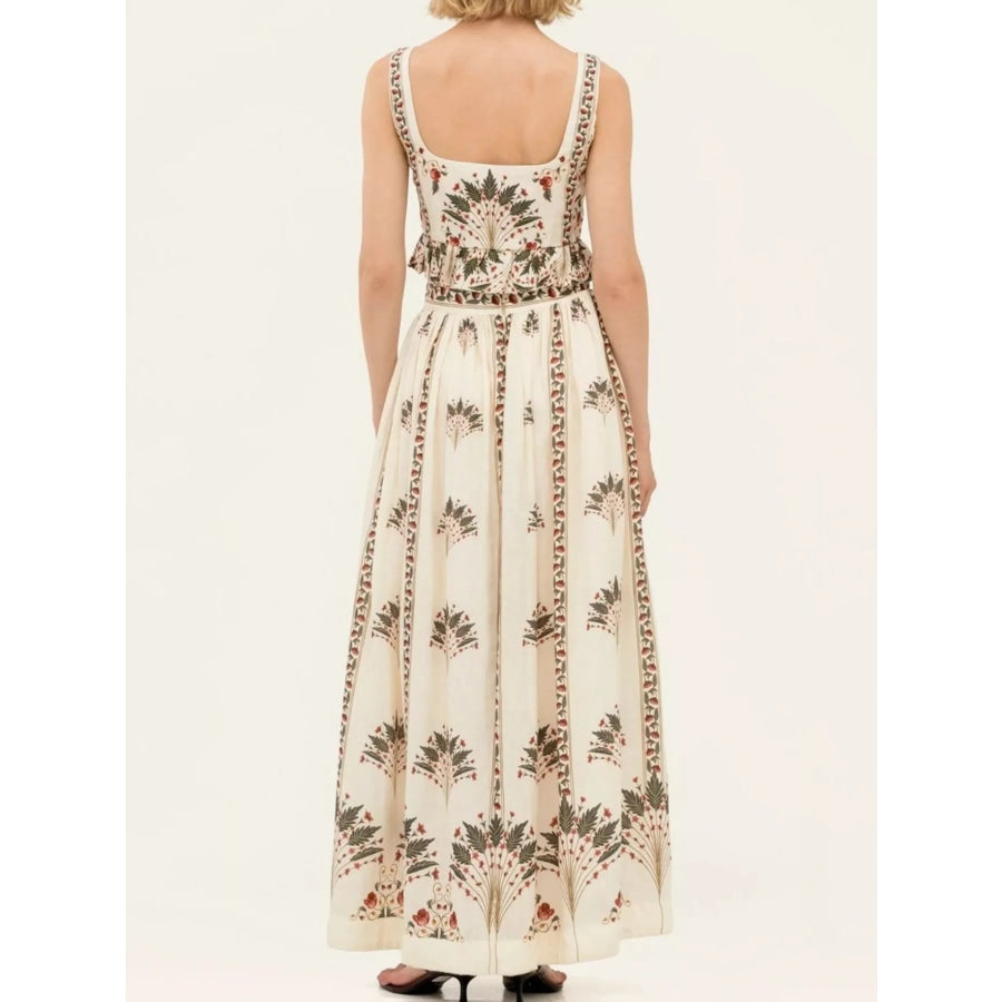 Floral Print Crop Top and Maxi Skirt Set Apparel and Accessories