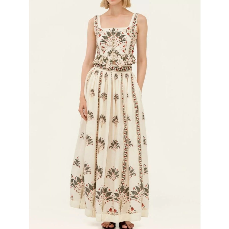 Floral Print Crop Top and Maxi Skirt Set Apparel and Accessories