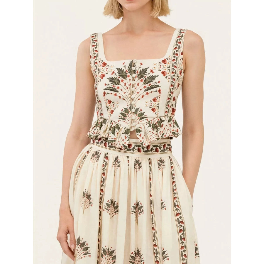 Floral Print Crop Top and Maxi Skirt Set Apparel and Accessories