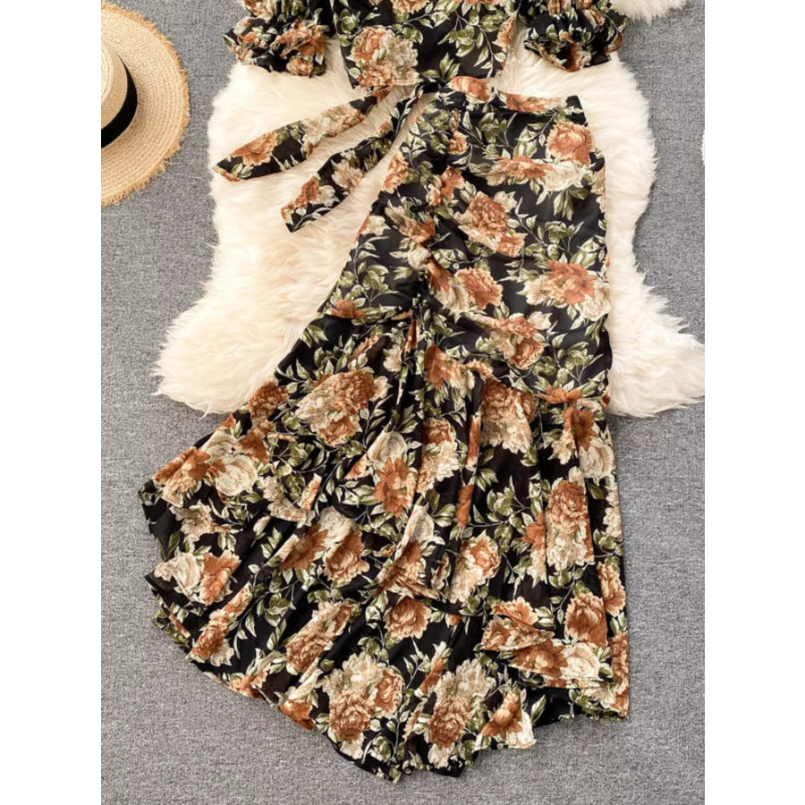 Floral Print Crop Top and Skirt Set Apparel and Accessories