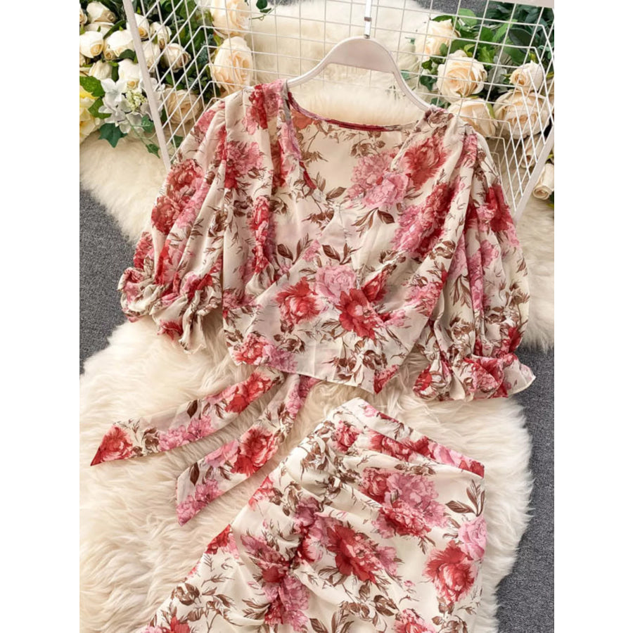 Floral Print Crop Top and Skirt Set Apparel and Accessories