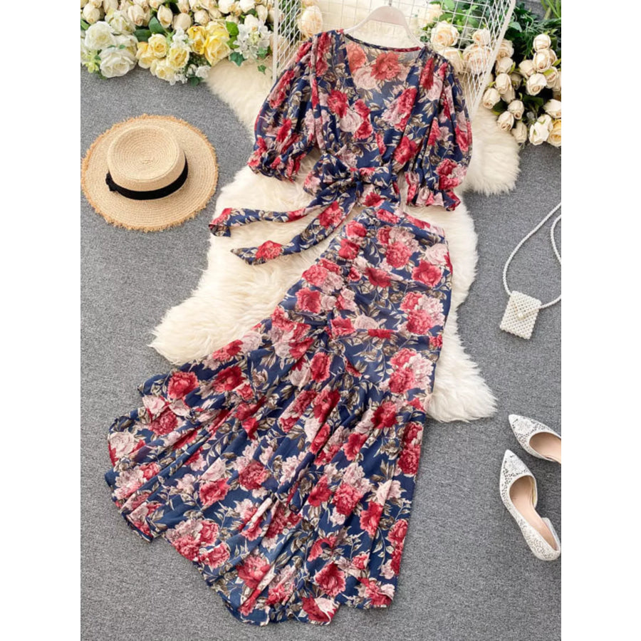 Floral Print Crop Top and Skirt Set Apparel and Accessories