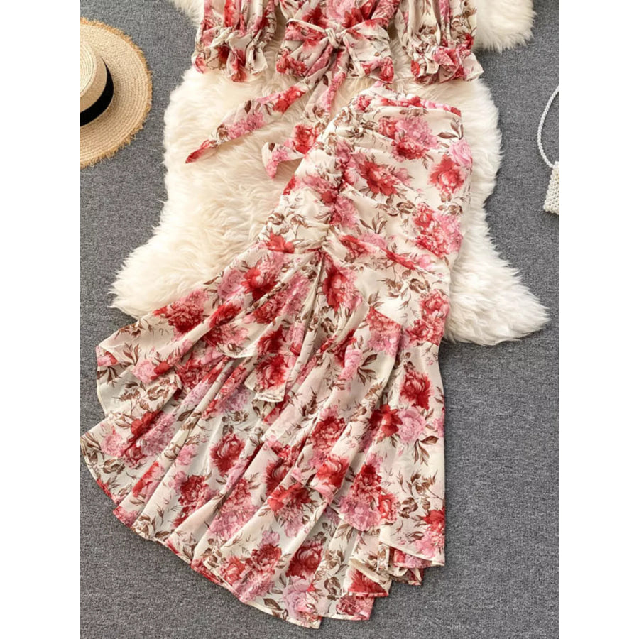 Floral Print Crop Top and Skirt Set Apparel and Accessories