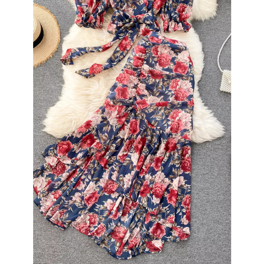 Floral Print Crop Top and Skirt Set Apparel and Accessories