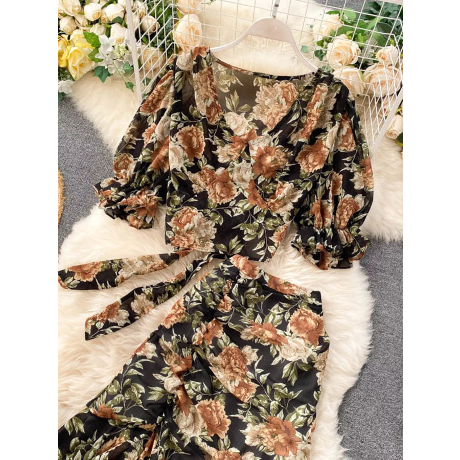 Floral Print Crop Top and Skirt Set Apparel and Accessories