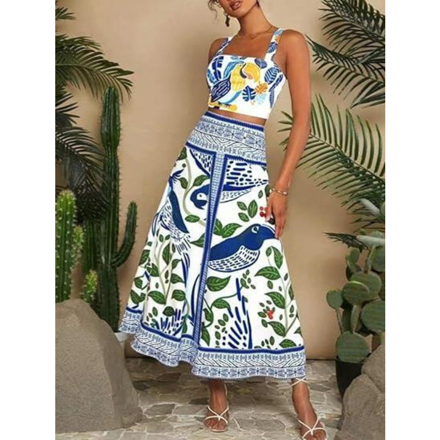 Floral Print Crop Top and Skirt Set Blue / S Apparel Accessories