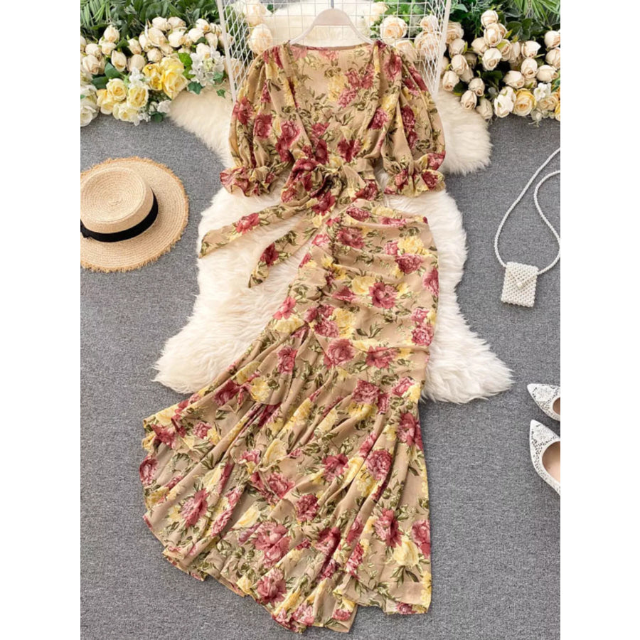 Floral Print Crop Top and Skirt Set Yellow / One Size Apparel and Accessories