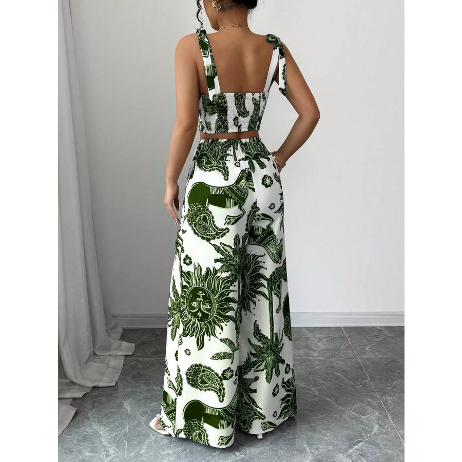 Floral Print Crop Top and Wide Leg Pants Set Apparel and Accessories