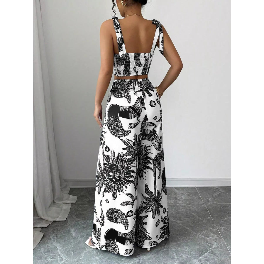 Floral Print Crop Top and Wide Leg Pants Set Apparel and Accessories
