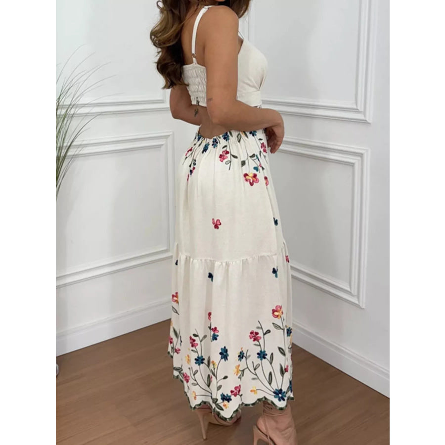 Floral Print Cutout Back Slit Hem Midi Dress Apparel and Accessories