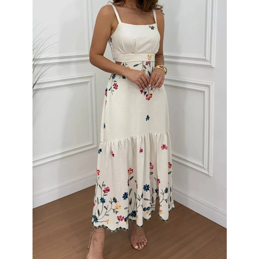 Floral Print Cutout Back Slit Hem Midi Dress Apparel and Accessories
