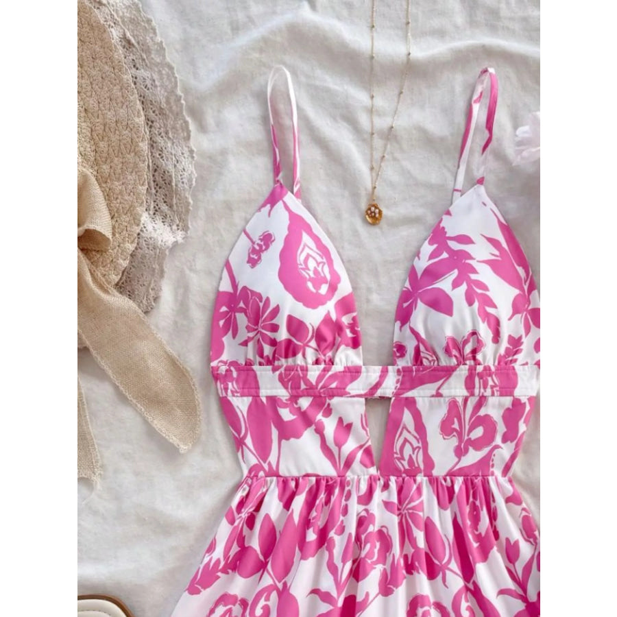 Floral Print Cutout Mini Dress Fuchsia Pink / S Apparel and Accessories