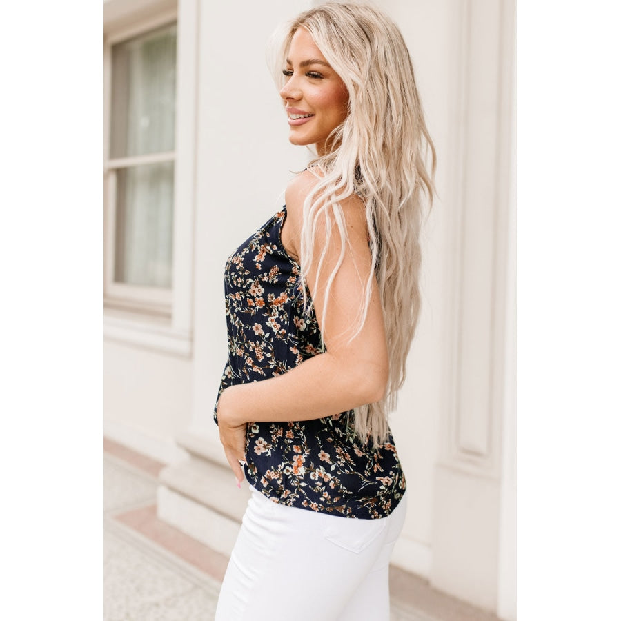 Floral Print Cutout Round Neck Tank Top