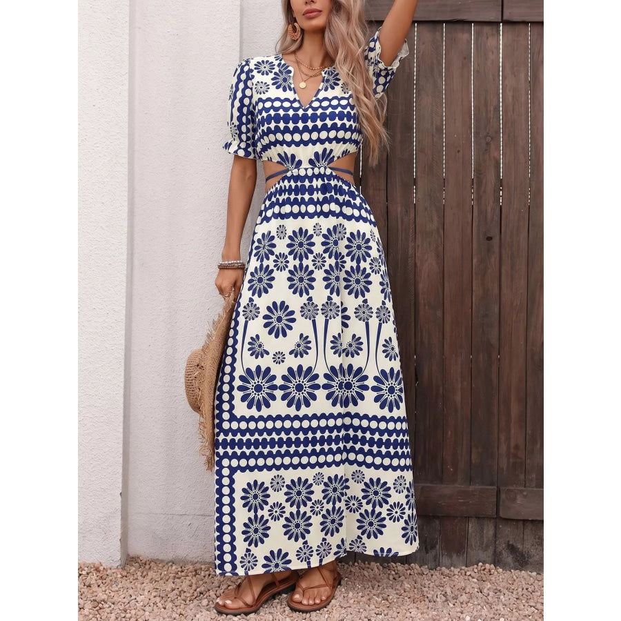 Floral Print Cutout Waist Maxi Dress Apparel and Accessories