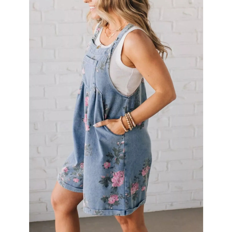 Floral Print Denim Overalls Apparel and Accessories