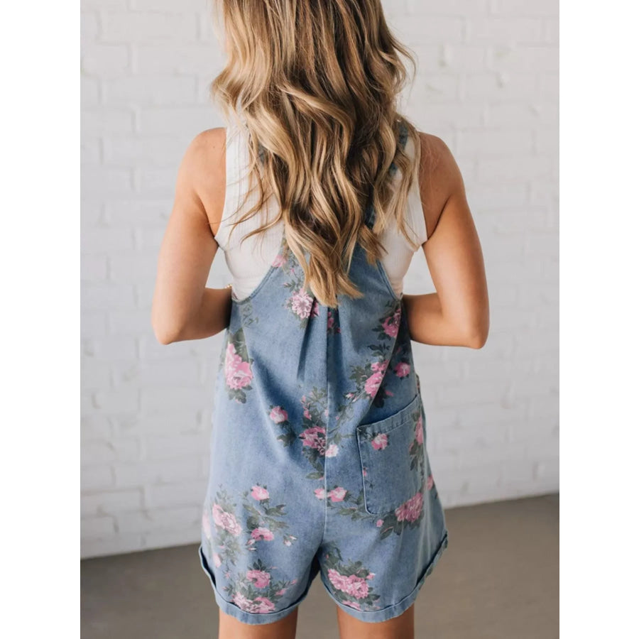 Floral Print Denim Overalls Medium / S Apparel and Accessories