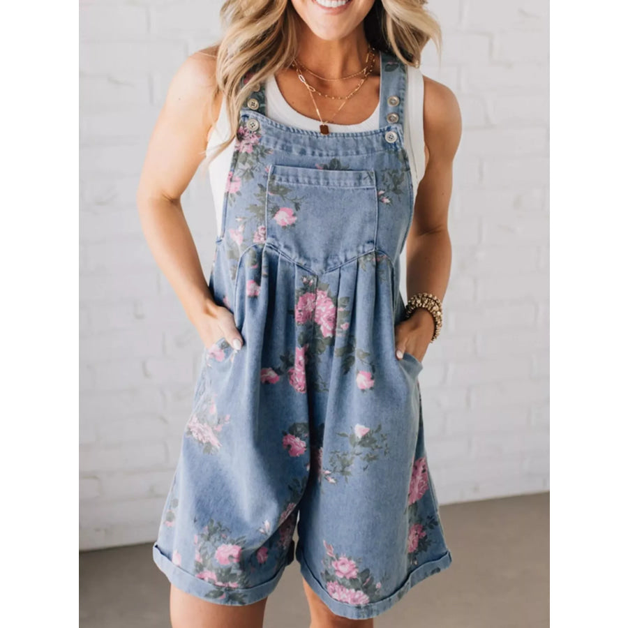 Floral Print Denim Overalls Medium / S Apparel and Accessories