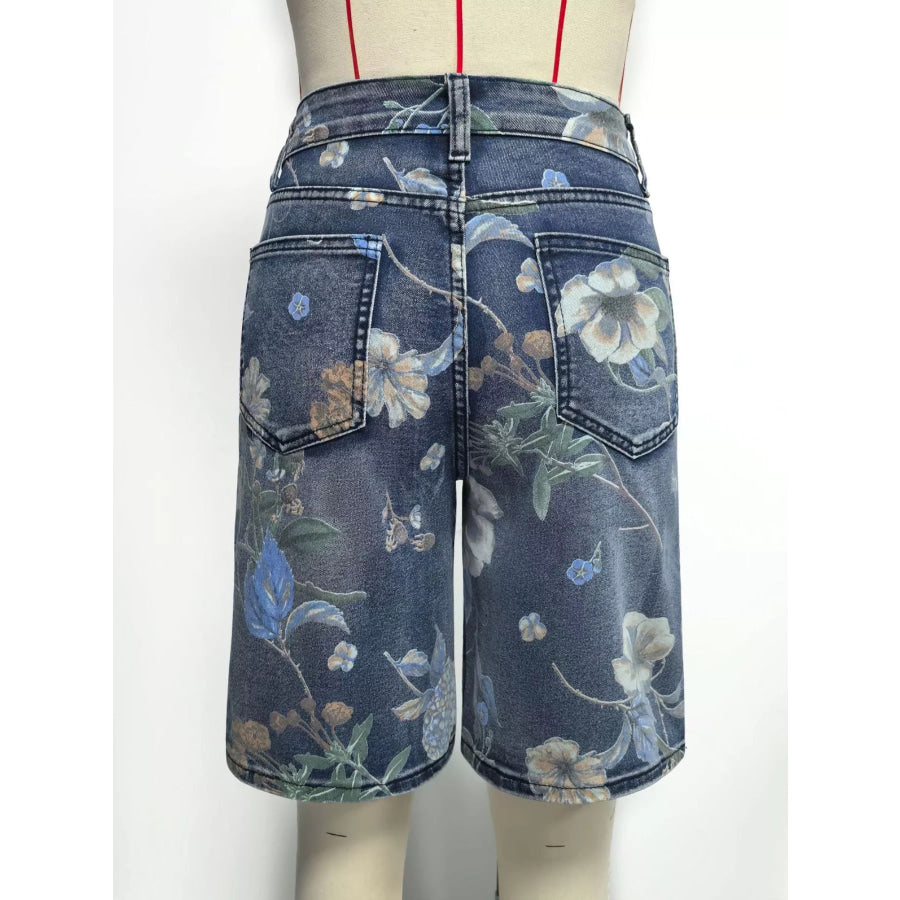 Floral Print Denim Shorts Apparel and Accessories