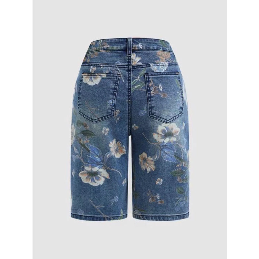 Floral Print Denim Shorts Apparel and Accessories