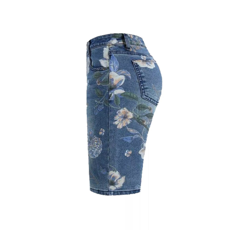 Floral Print Denim Shorts Apparel and Accessories