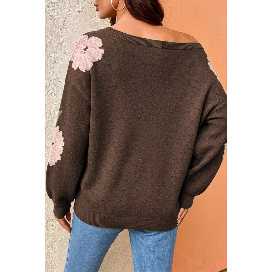 Floral Print Drop Shoulder Relaxed Sweater Apparel and Accessories