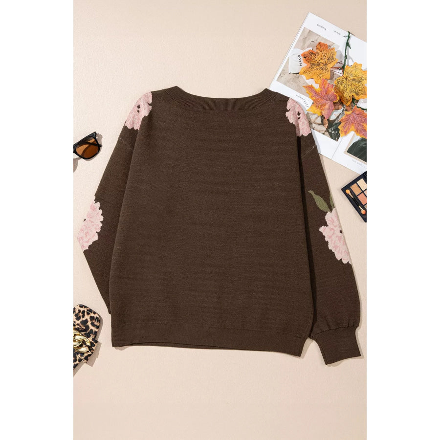 Floral Print Drop Shoulder Relaxed Sweater Apparel and Accessories