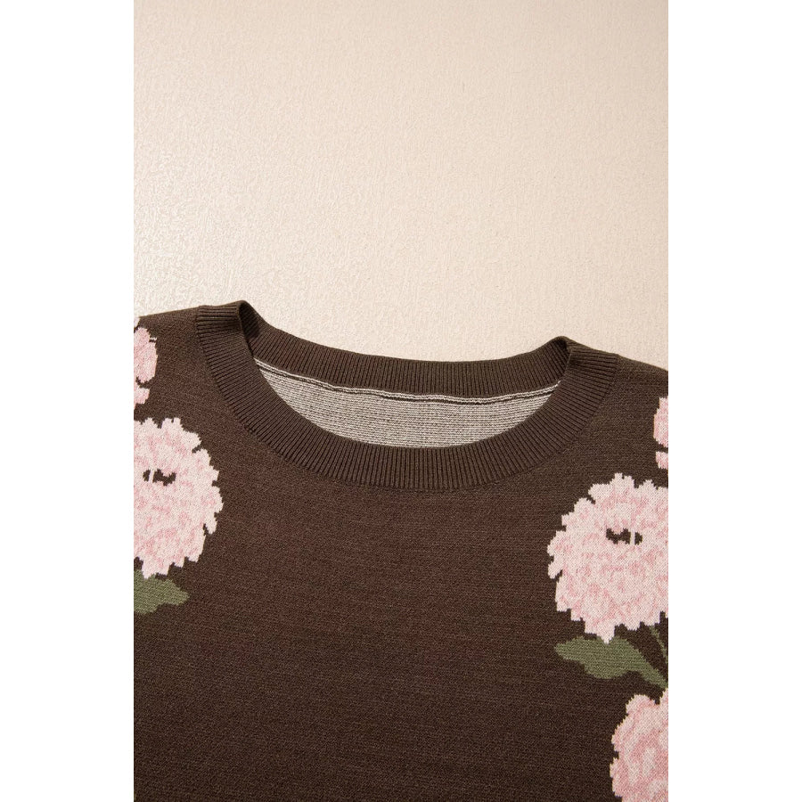 Floral Print Drop Shoulder Relaxed Sweater Apparel and Accessories