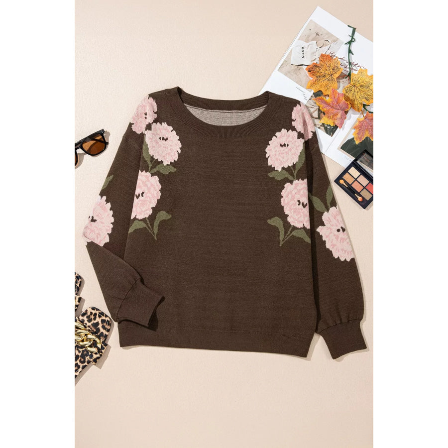 Floral Print Drop Shoulder Relaxed Sweater Apparel and Accessories