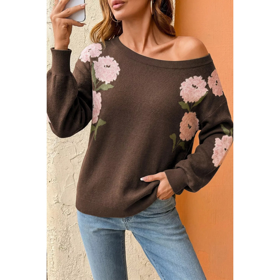 Floral Print Drop Shoulder Relaxed Sweater Apparel and Accessories