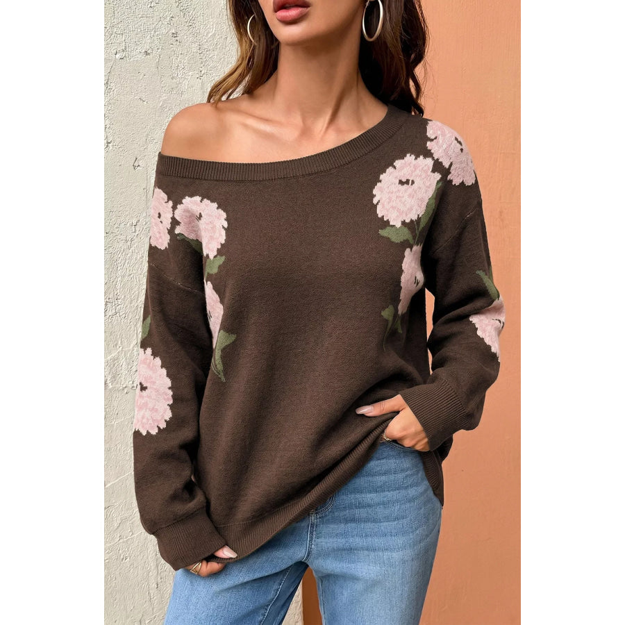 Floral Print Drop Shoulder Relaxed Sweater Apparel and Accessories