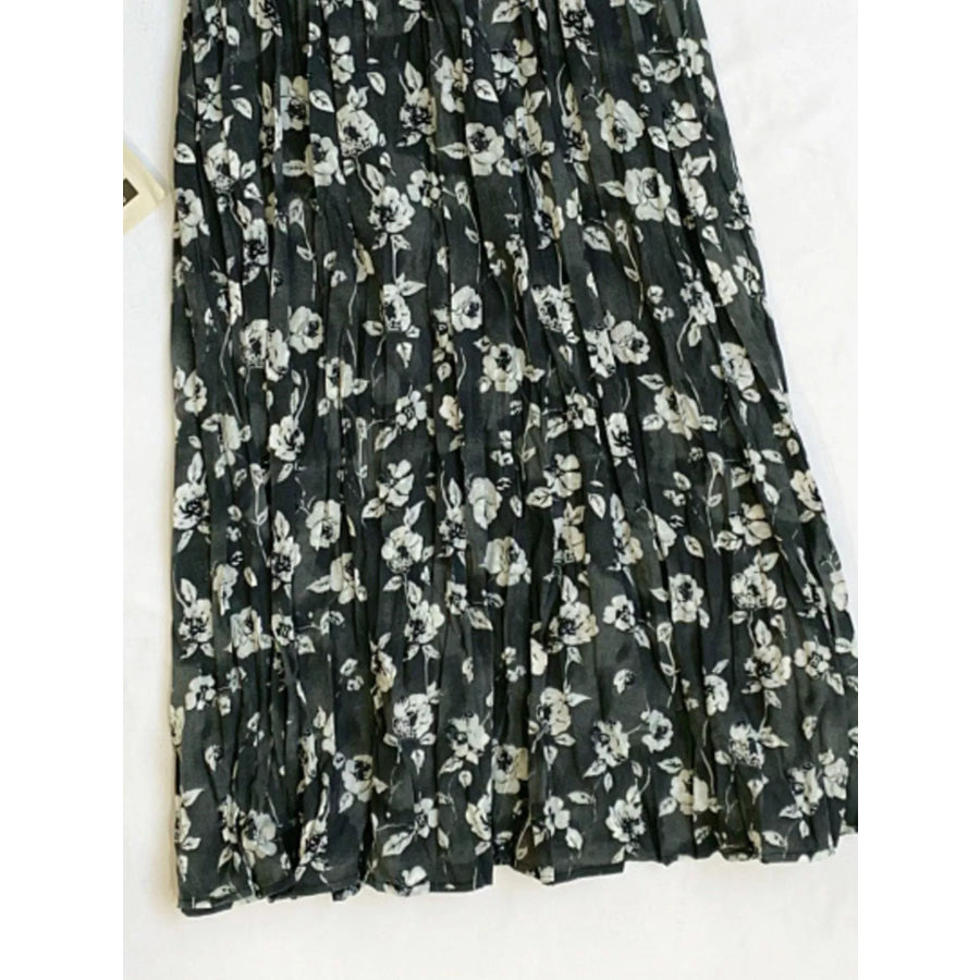 Floral Print Elastic Waist Midi Skirt Apparel and Accessories