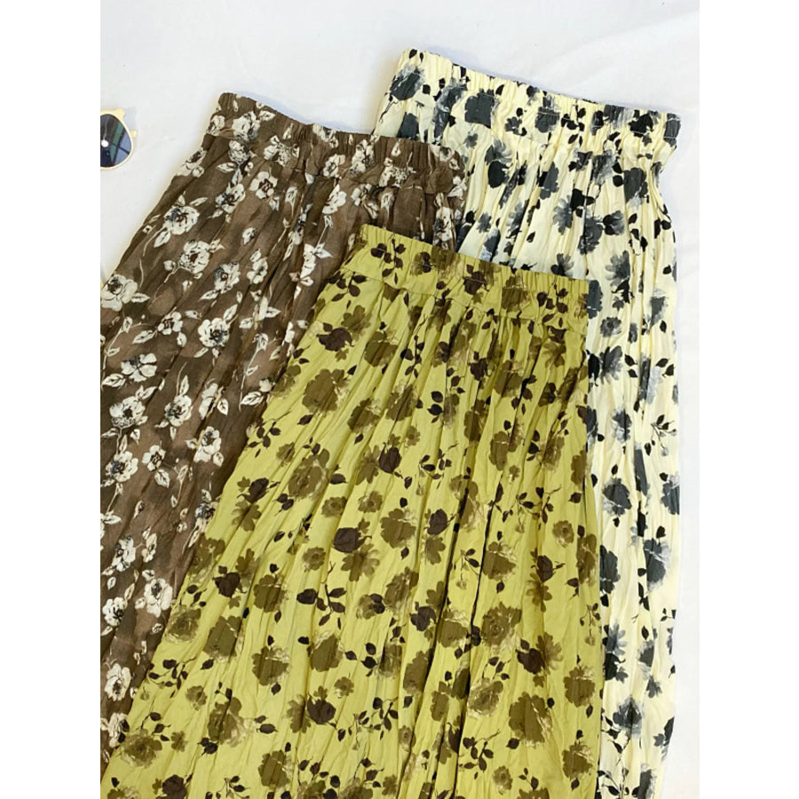 Floral Print Elastic Waist Midi Skirt Apparel and Accessories