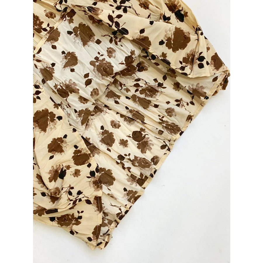 Floral Print Elastic Waist Midi Skirt Apparel and Accessories