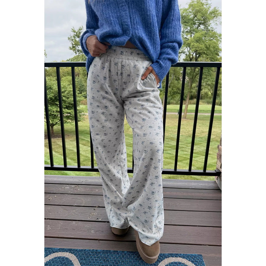 Floral Print Elastic Waist Pants Apparel and Accessories