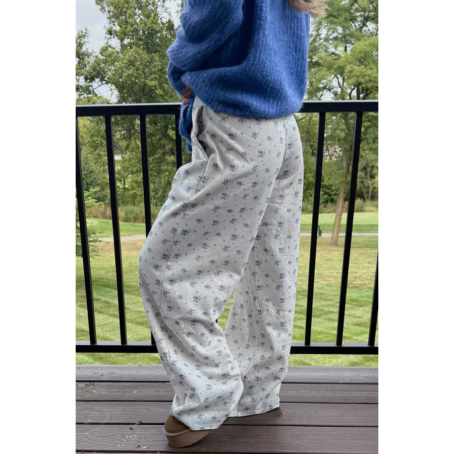 Floral Print Elastic Waist Pants Apparel and Accessories