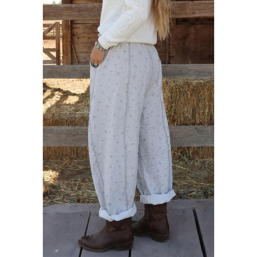 Floral Print Elastic Waist Regular Fit Pants Apparel and Accessories